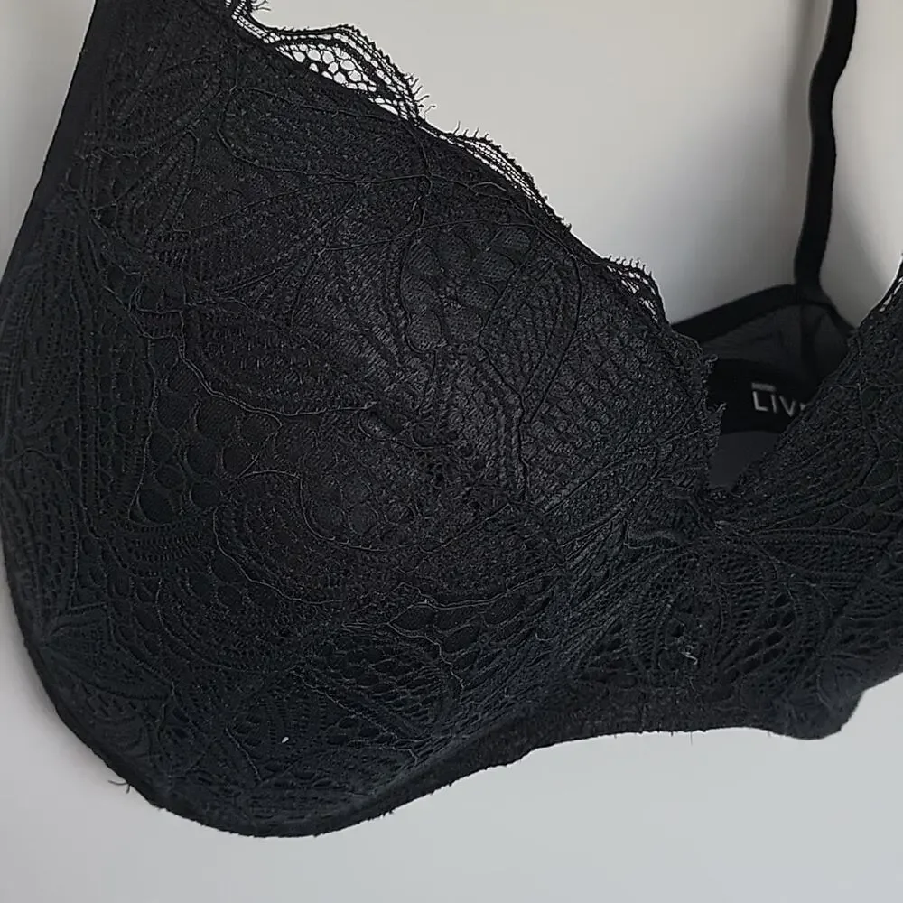 Lively Lace No Wire Push Up Bra, Jet Black, 36DDD